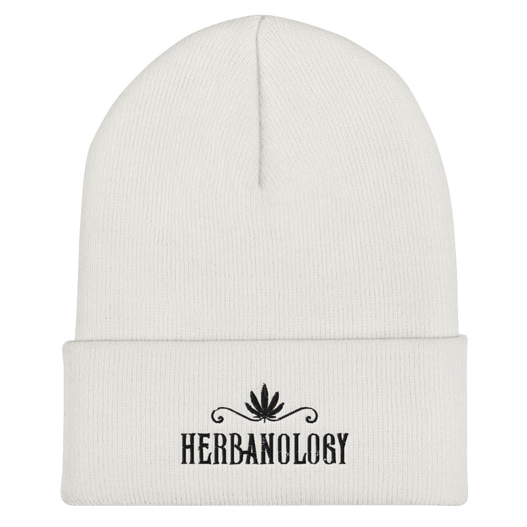 Unisex Cuffed Beanie in White with Logo